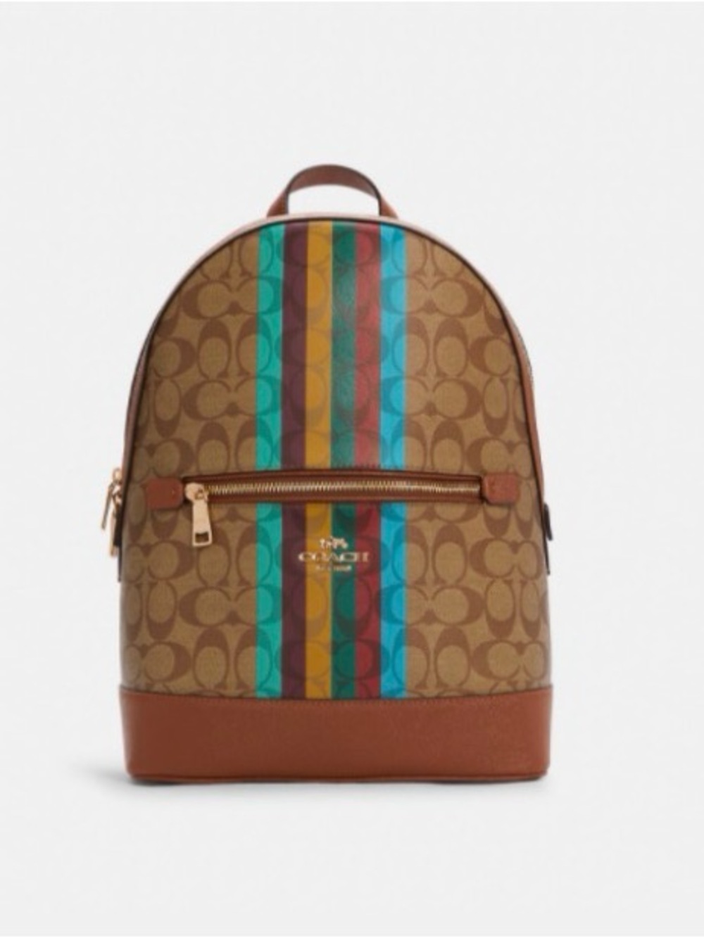 Coach Tan Signature Backpack with Multicolor Stripe